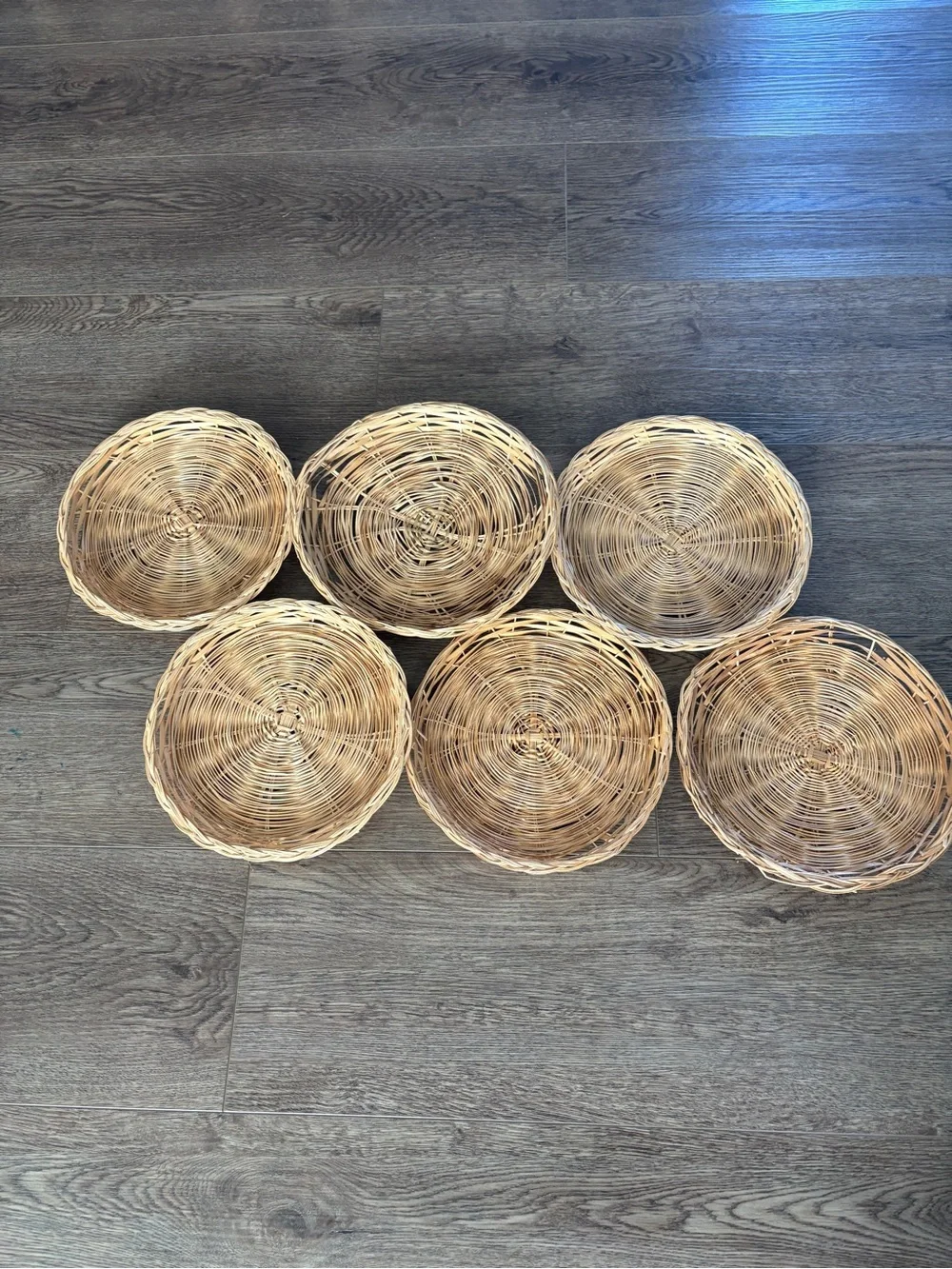 6 Rustic Wicker Basket Plates Rattan Flat Chargers Basket Wall Collage Vintage